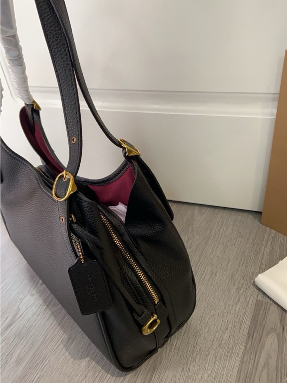 Coach Bella Medium Leather Shoulder Bag In Black - Picture 6 of 8